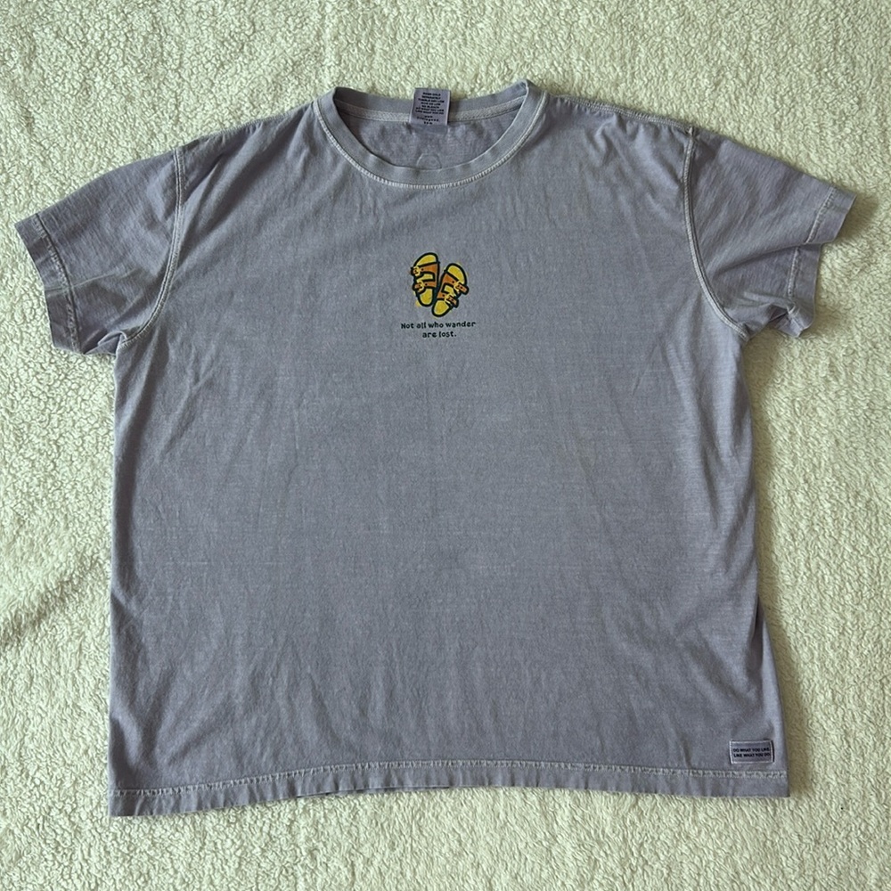 Life Is Good XL Purple Tee Shirt - Birkenstock “Not all who wander are lost.”